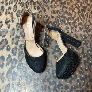 Black Glitter Platform Heels